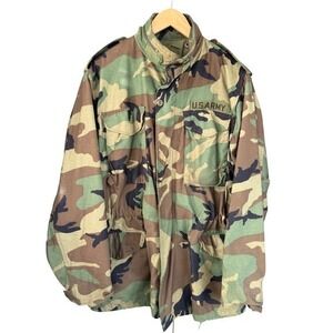 VTG 80s U.S. Army‎ M65 Field Jacket Woodland Camo Cold Weather Coat Golden Mfg S
